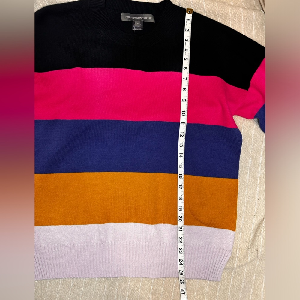 NWT French Connection 5 Stripe Sweater pink black blue cream yellow medium - Picture 8 of 8